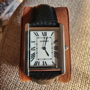 Black Leather Strap Watch with Silver-Tone Case